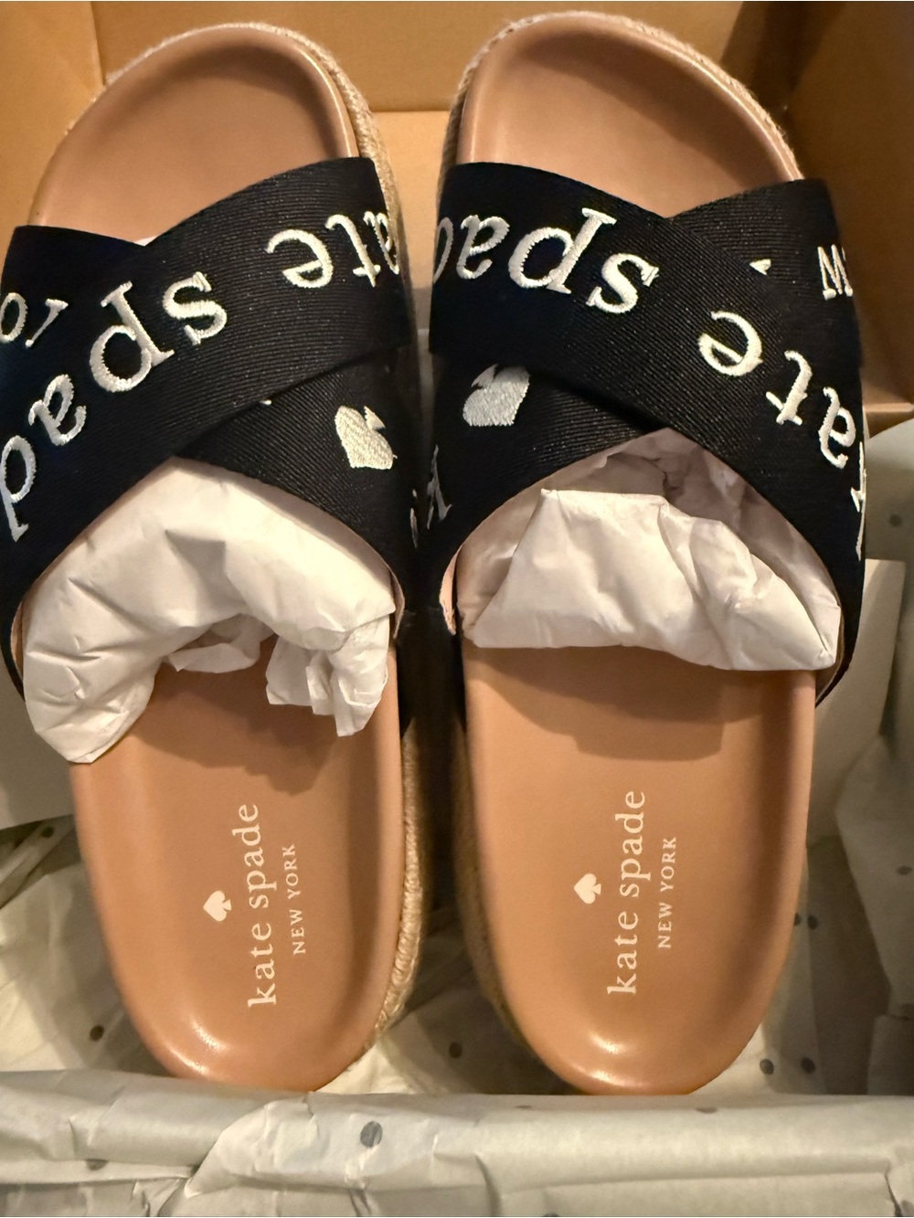 NIB Kate Spade embroidered logo cross-strap slides